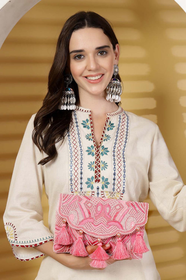 Pink Beads Satin Sling Bag