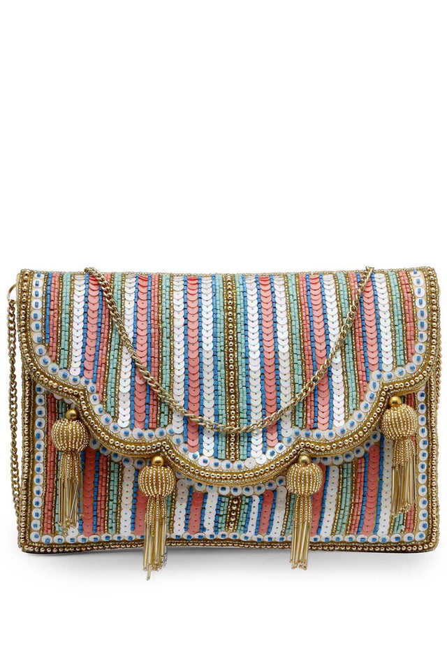Multi-Color Beads Satin Sling Bag