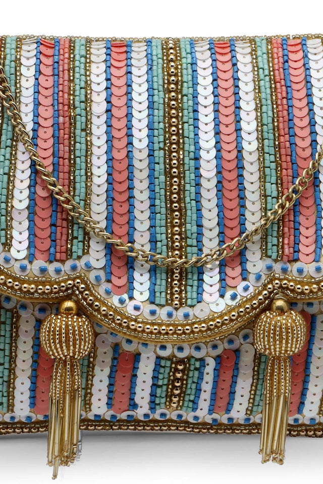 Multi-Color Beads Satin Sling Bag