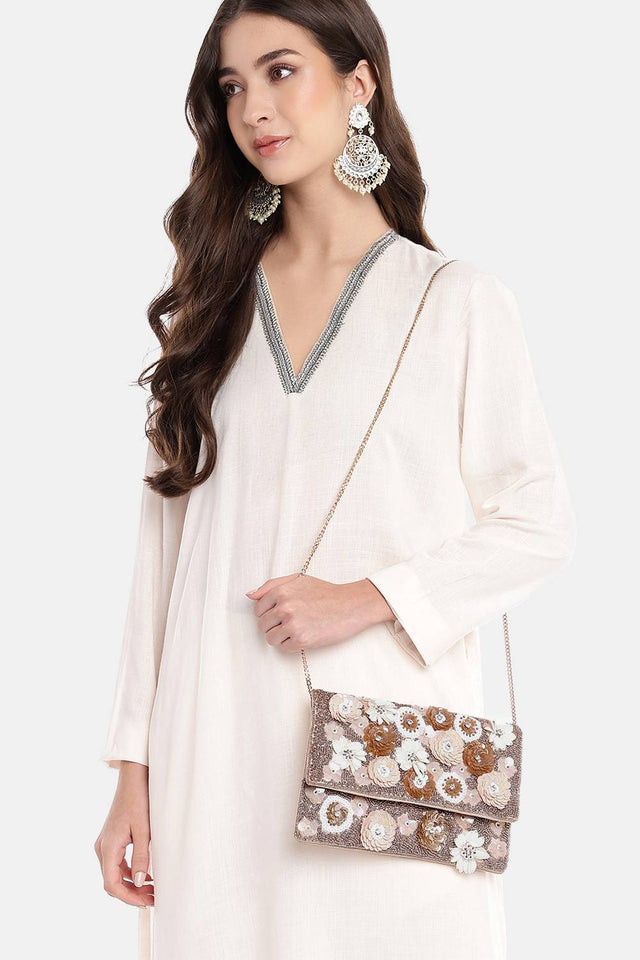 Pink Floral Embellished Satin Sling Bag