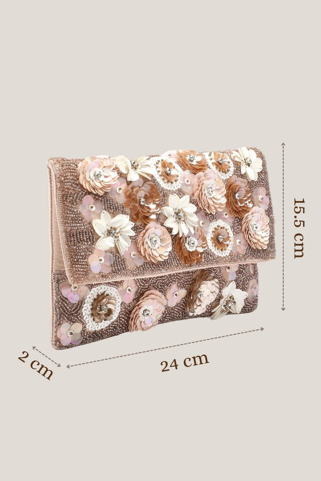 Pink Floral Embellished Satin Sling Bag