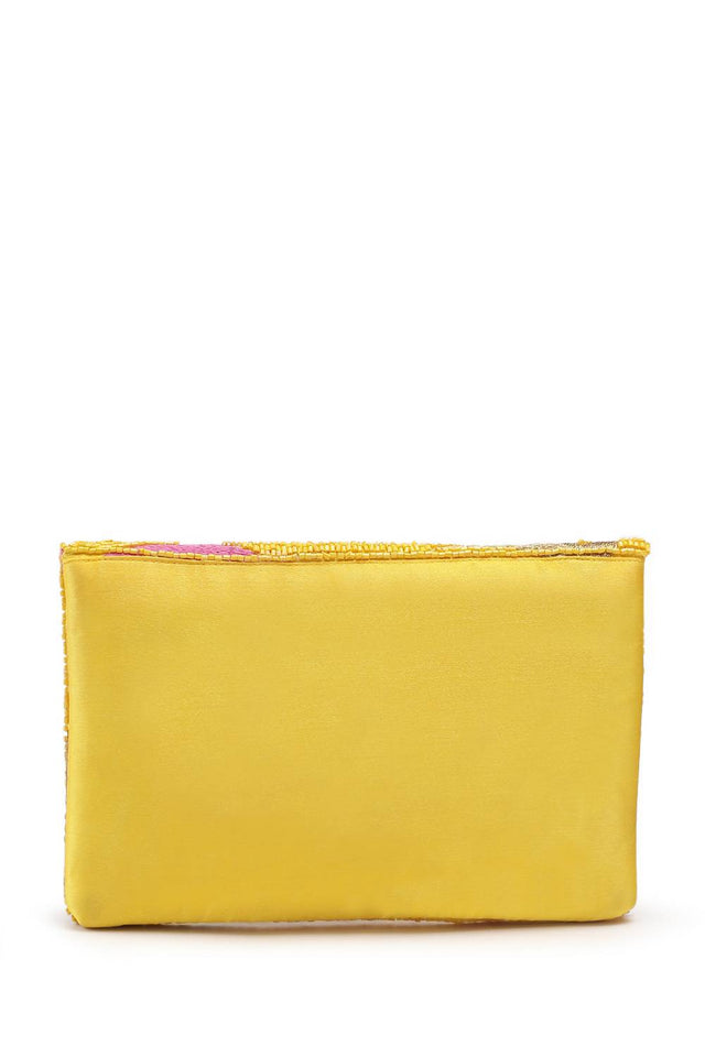 Yellow Palm Leaf Embroidered Satin Sling Bag