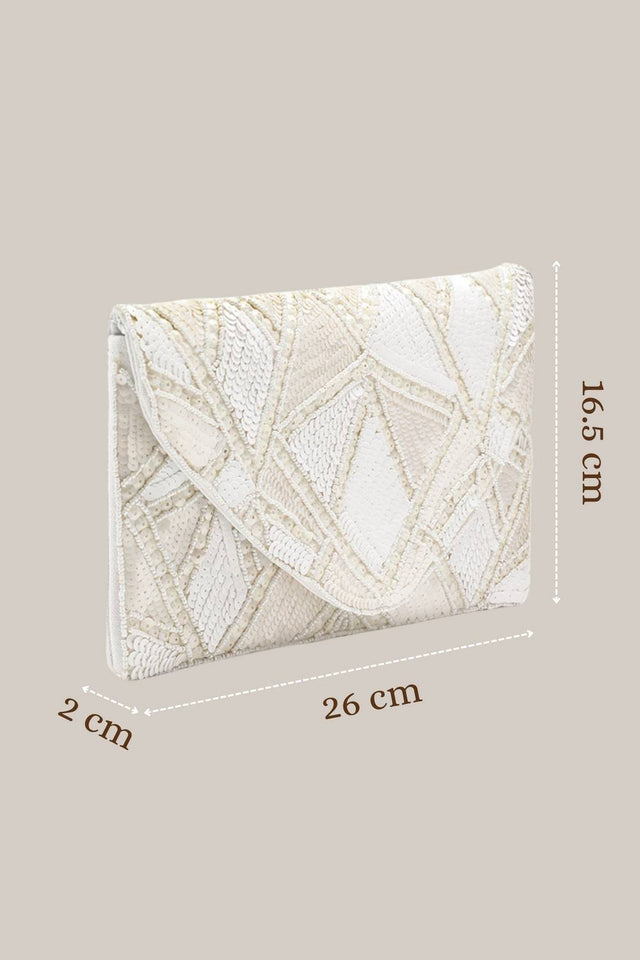 Cream Geometric Sequinned Canvas Sling Bag