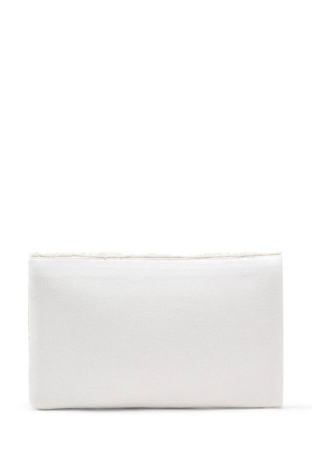 Cream Geometric Sequinned Canvas Sling Bag