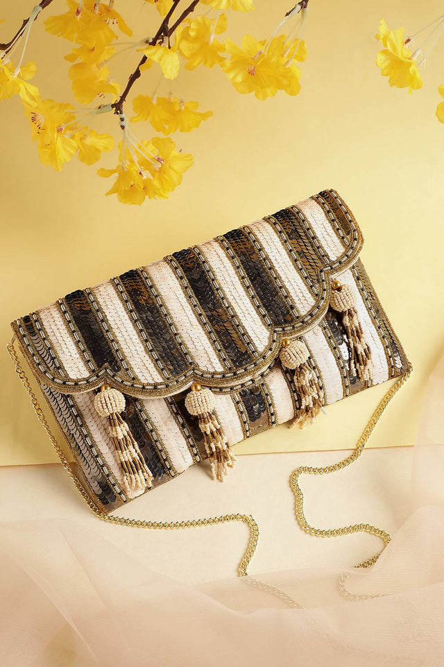 Gold Sequined Silk Sling Bag