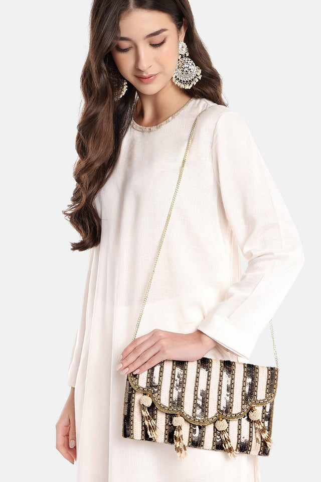 Gold Sequined Silk Sling Bag