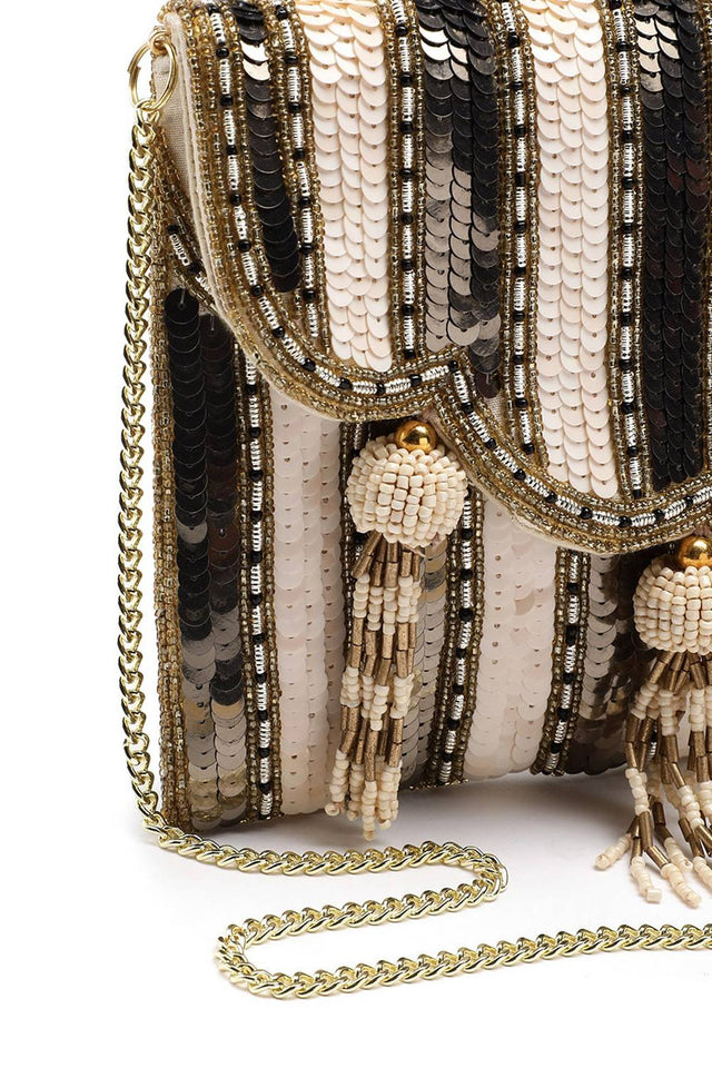 Gold Sequined Silk Sling Bag