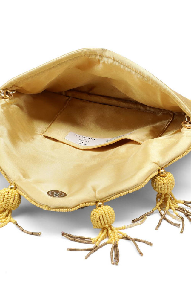 Yellow Sunburst Beaded Satin Sling Bag