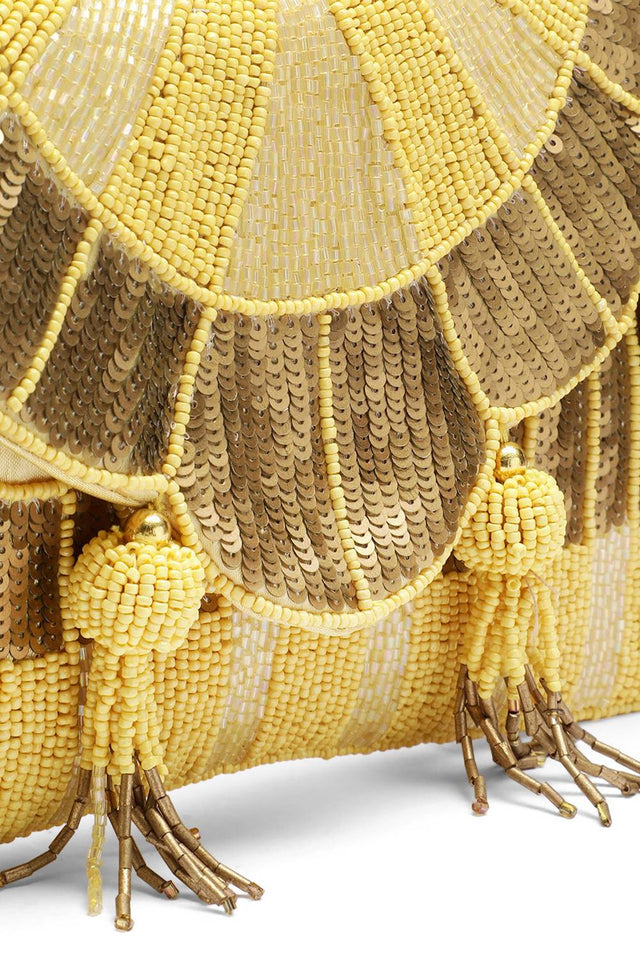 Yellow Sunburst Beaded Satin Sling Bag