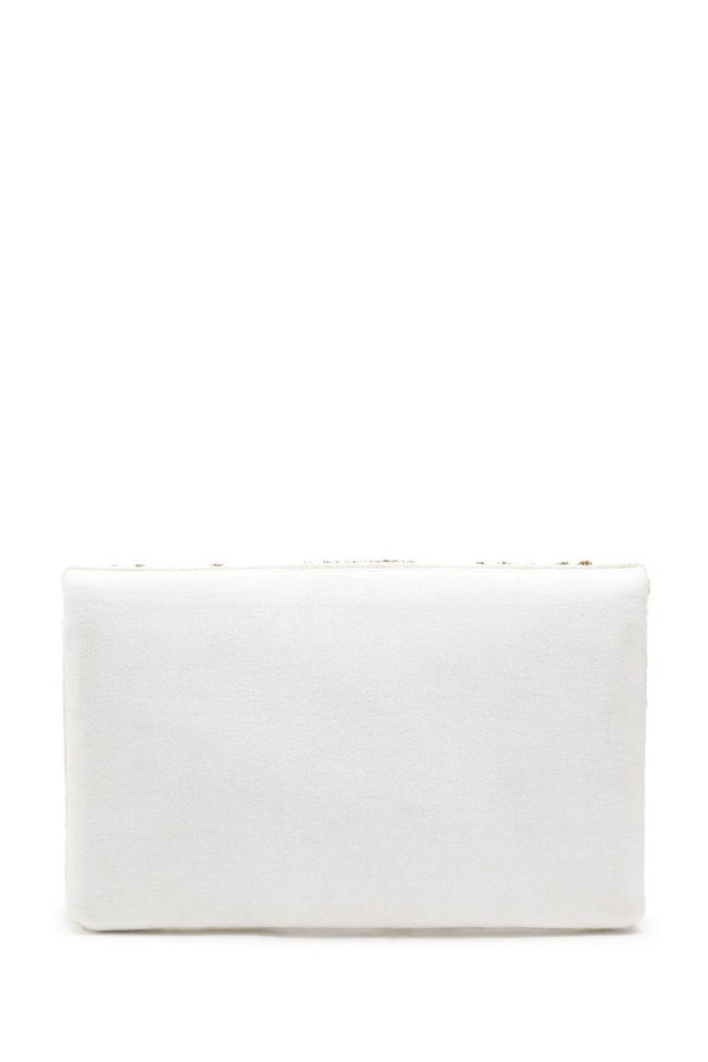 Cream Floral Beadwork Canvas Sling Bag