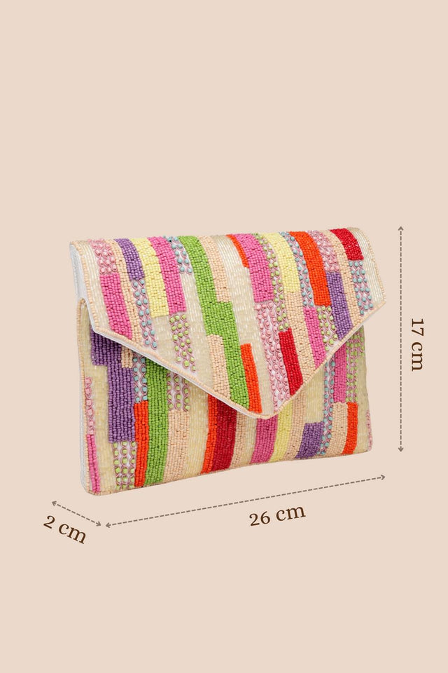 Multi Color Striped Embellished Satin Sling Bag (ADBT1065A)