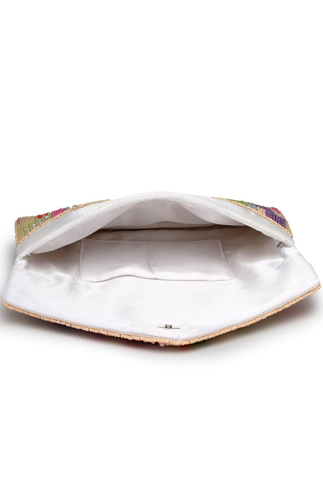 Multi Color Striped Embellished Satin Sling Bag (ADBT1065A)