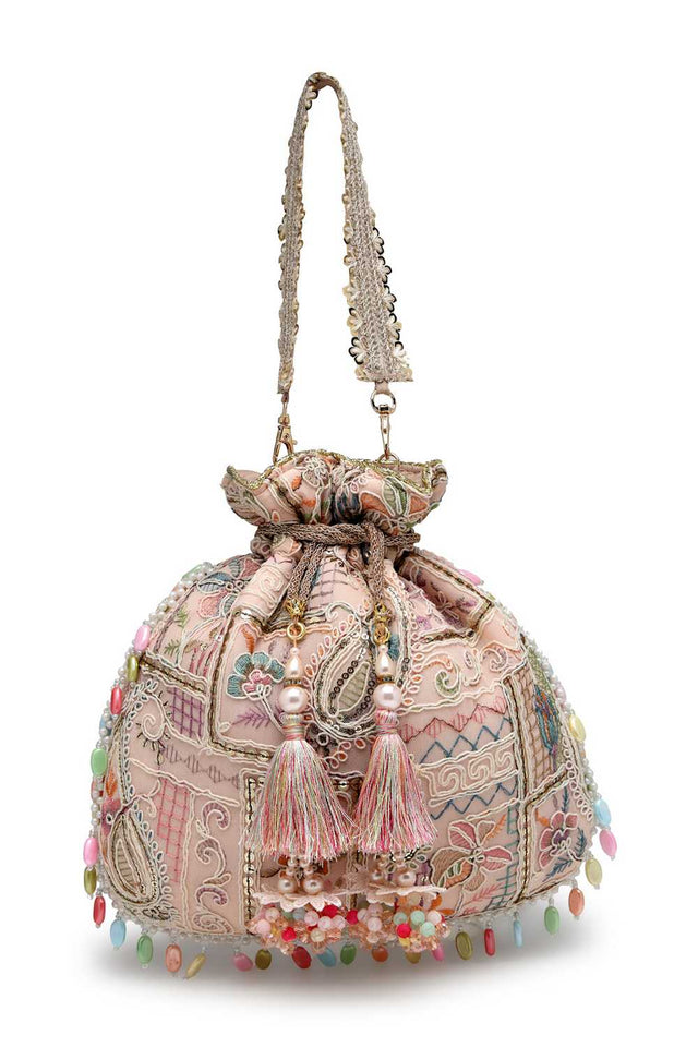 Pink Embroidered Georgette Potli