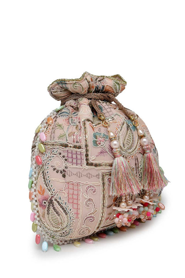 Pink Embroidered Georgette Potli