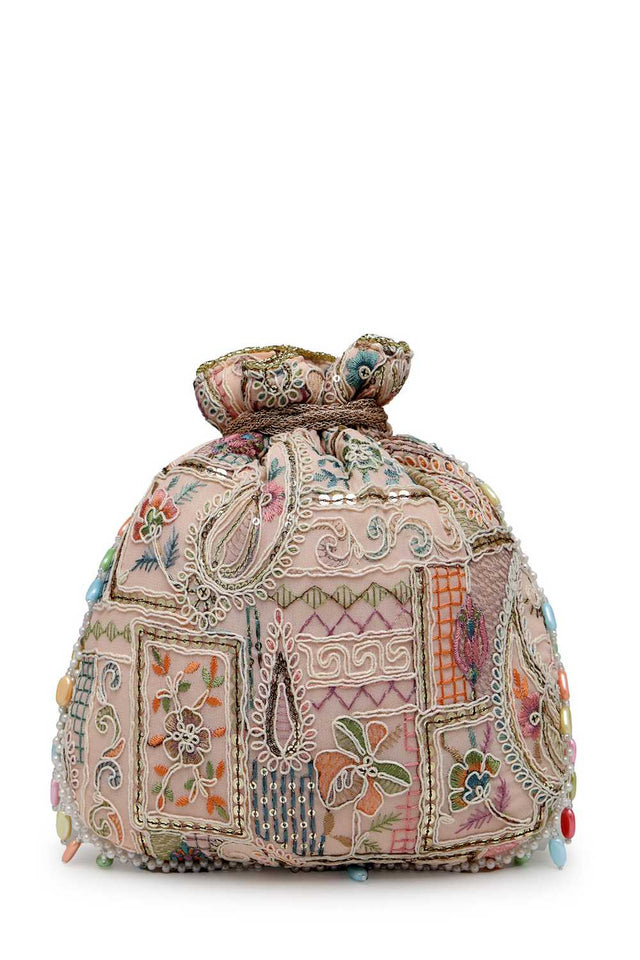 Pink Embroidered Georgette Potli