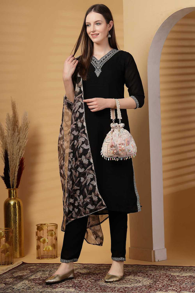 Pink Embroidered Georgette Potli