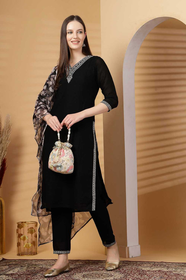 White Embellished Georgette Potli