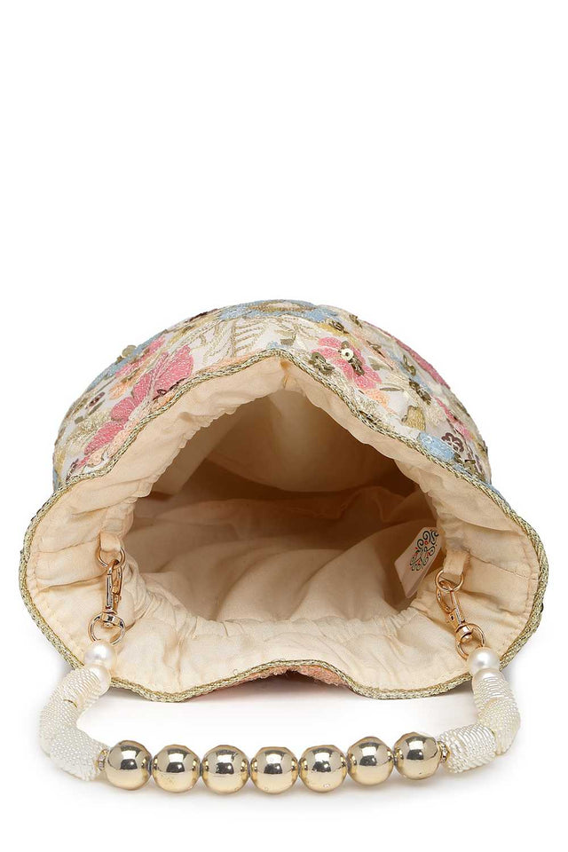 White Embellished Georgette Potli