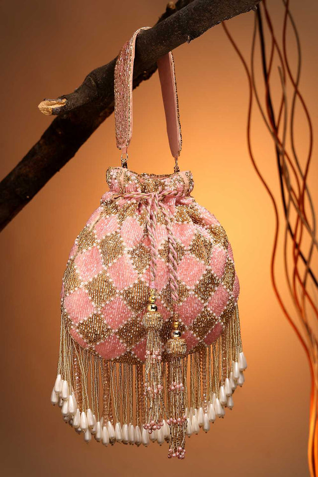 Pink Embellished Velvet Potli (ADCL1194A)