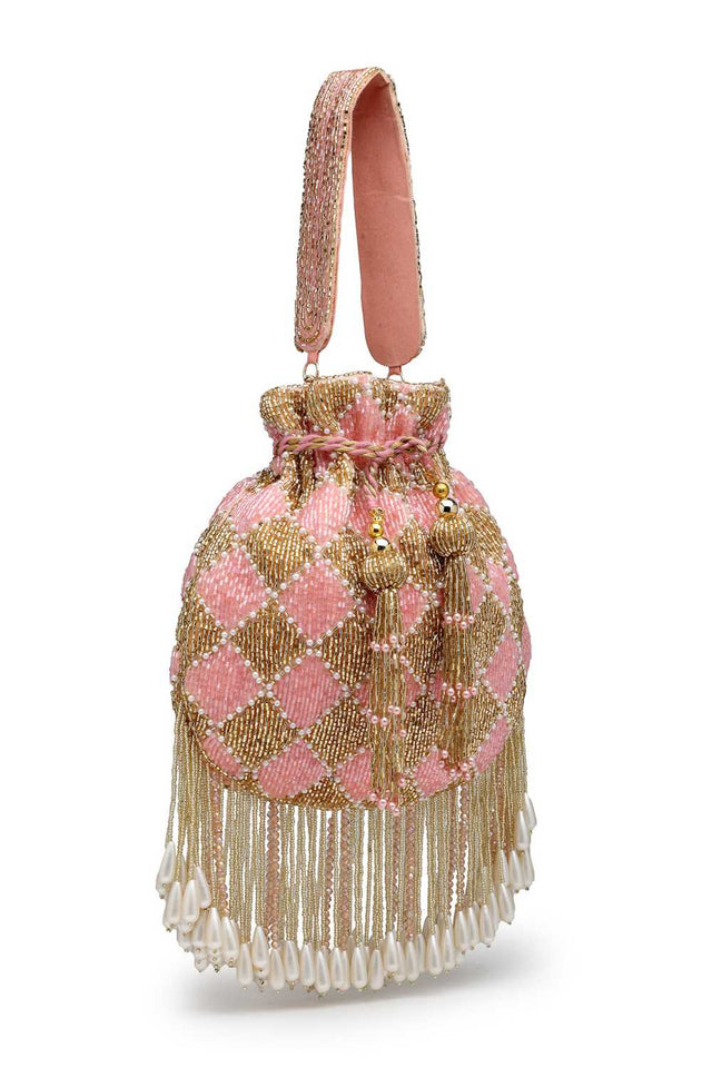 Pink Embellished Velvet Potli (ADCL1194A)
