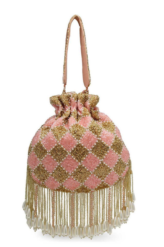 Pink Embellished Velvet Potli (ADCL1194A)