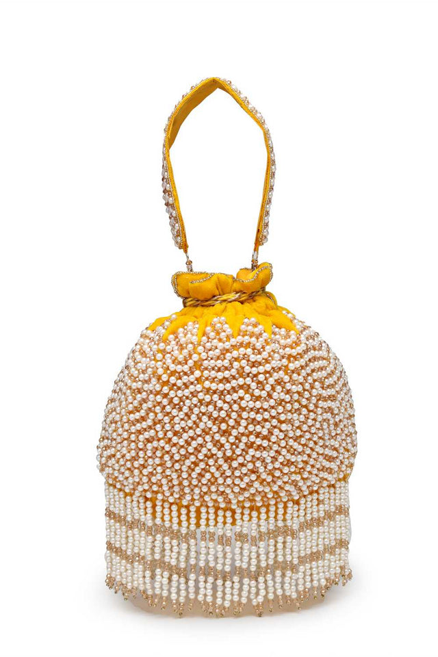 Yellow Embellished Velvet Potli