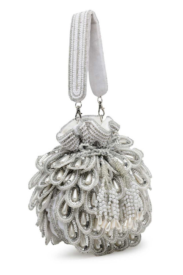 White Embellished Velvet Potli