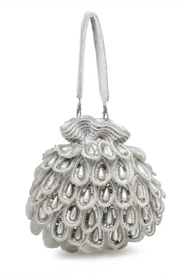 White Embellished Velvet Potli