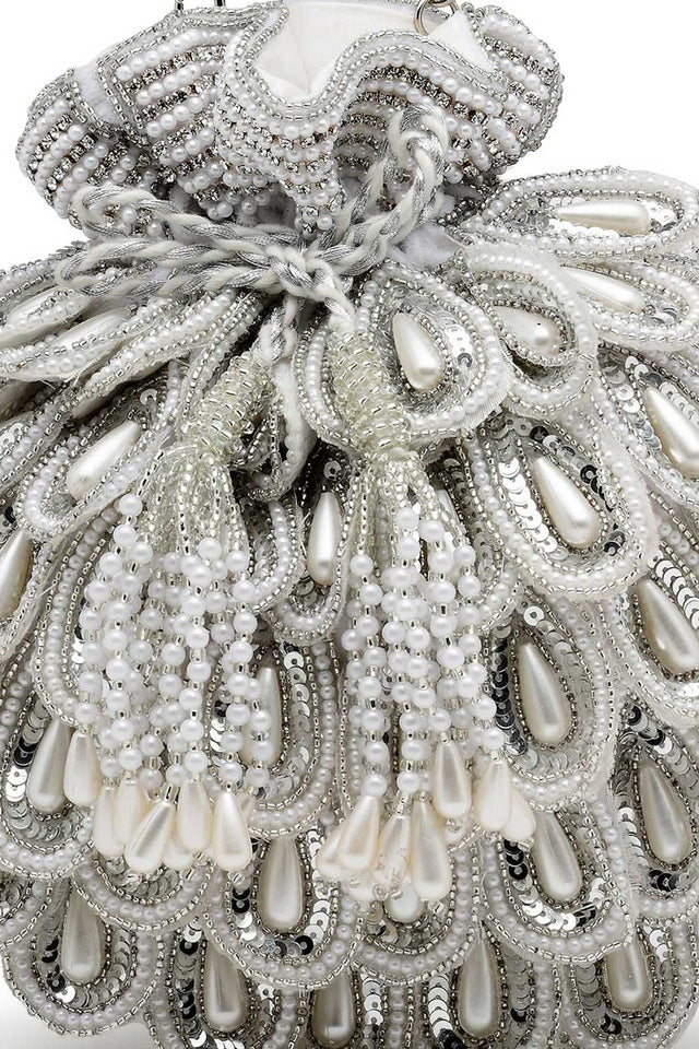 White Embellished Velvet Potli