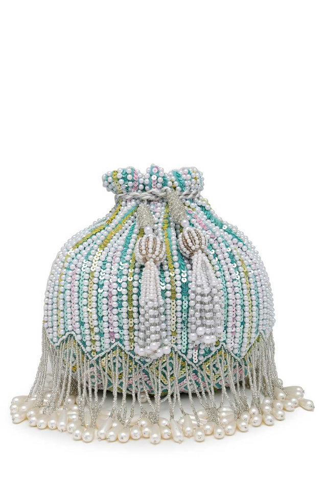 Blue Embellished Velvet Potli