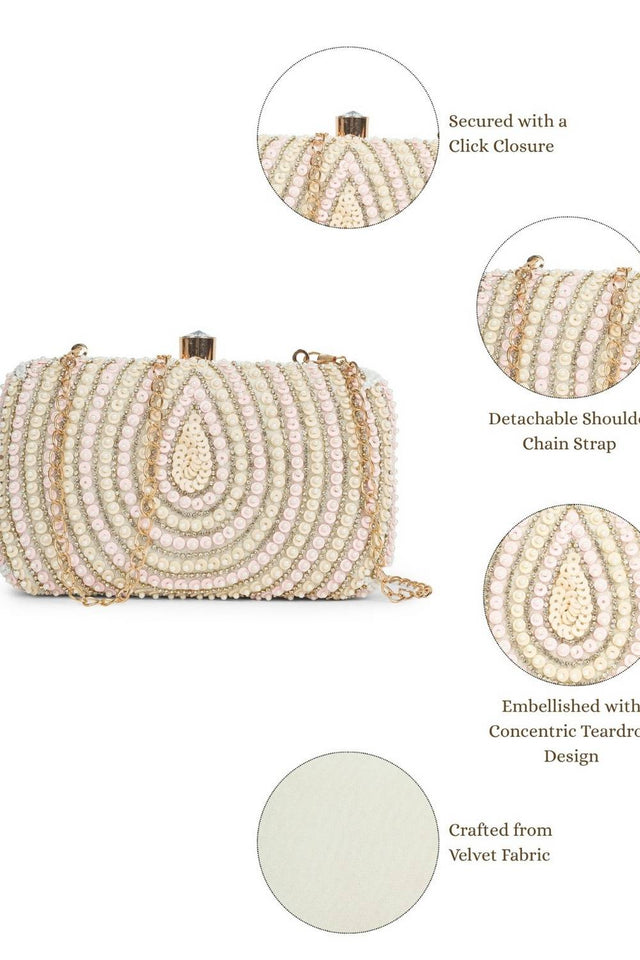 Multi Color Beads Embossed Velvet Clutch
