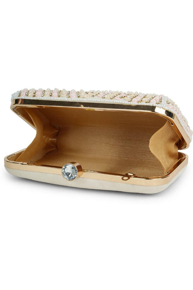 Multi Color Beads Embossed Velvet Clutch