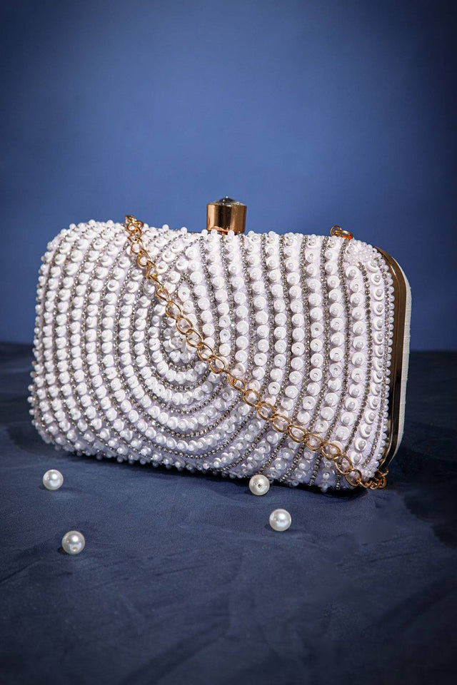 Silver Beads Embossed Velvet Clutch