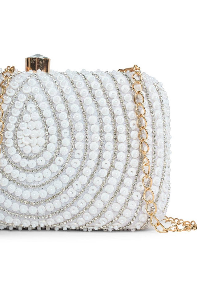 Silver Beads Embossed Velvet Clutch