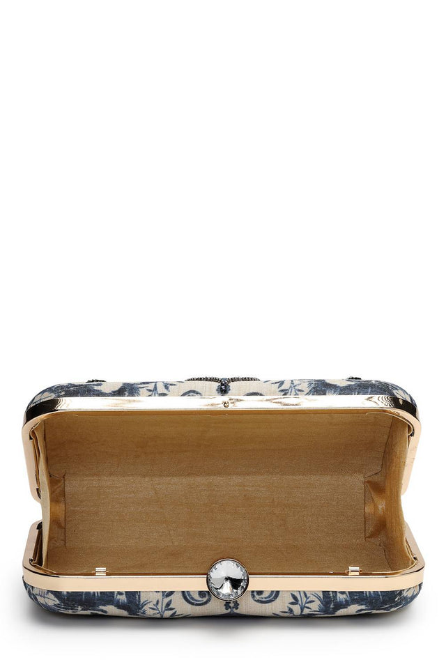 Multi Color Beads Embossed Faux Silk Clutch