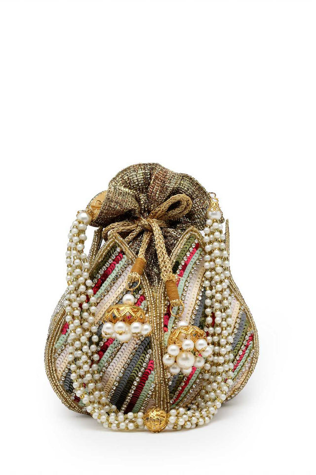 Gold Embellished Faux Silk Potli