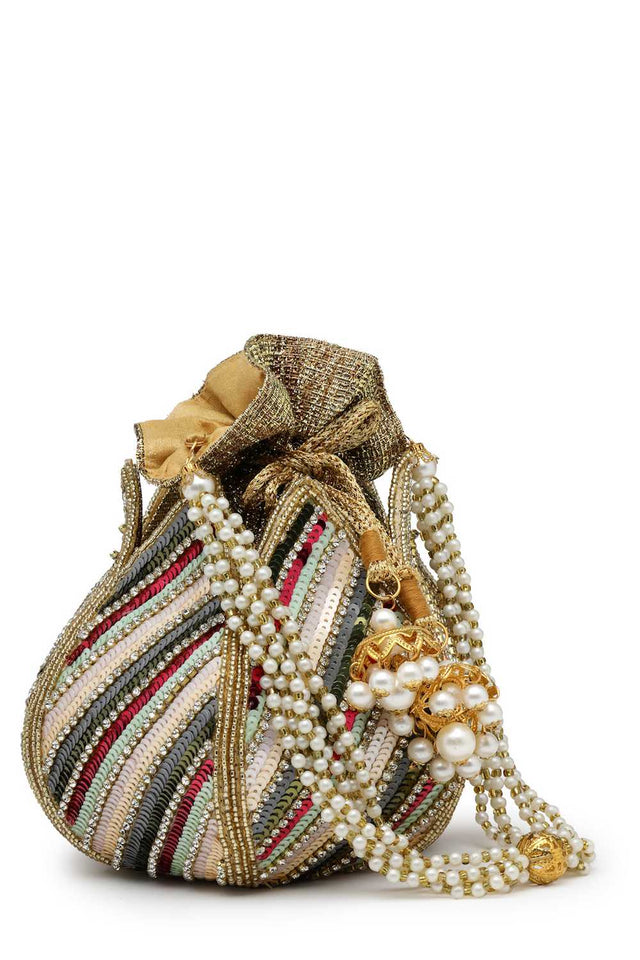 Gold Embellished Faux Silk Potli