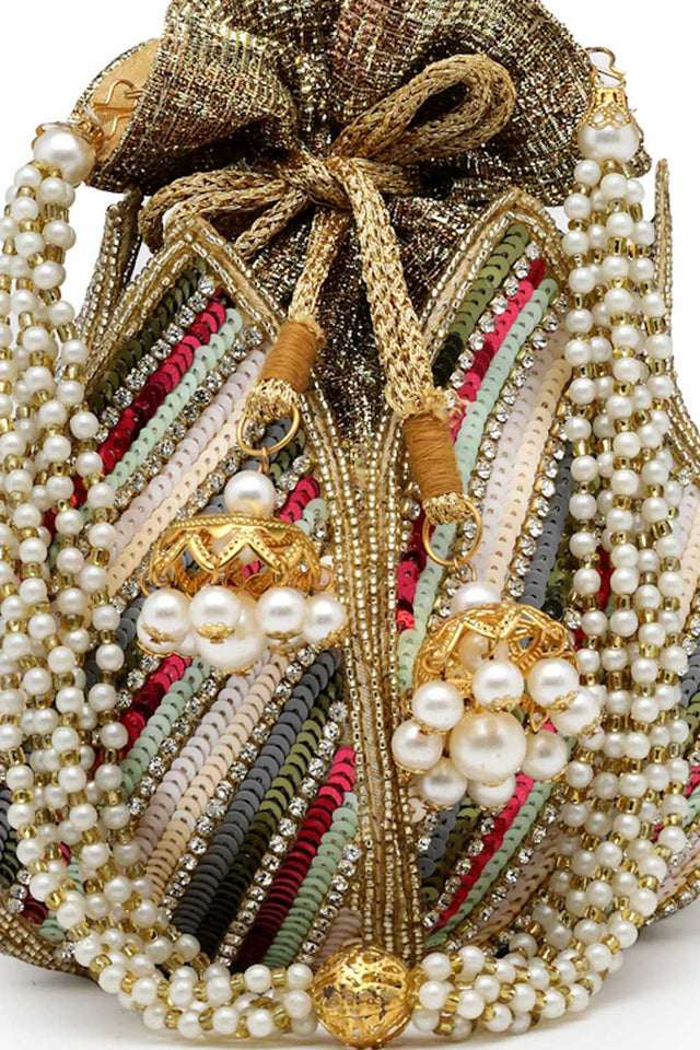 Gold Embellished Faux Silk Potli