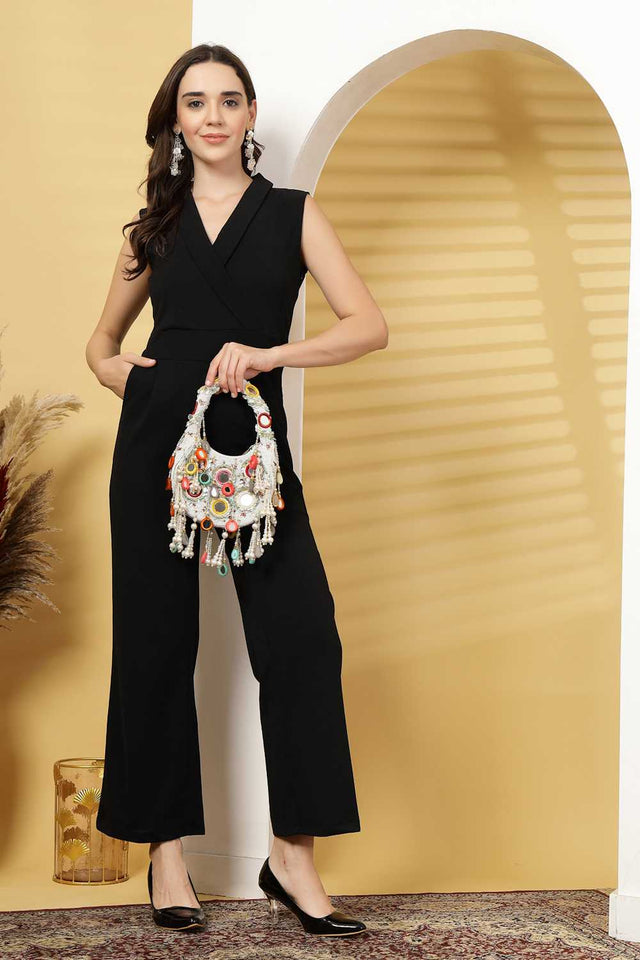 White Embellished Velvet Handbag