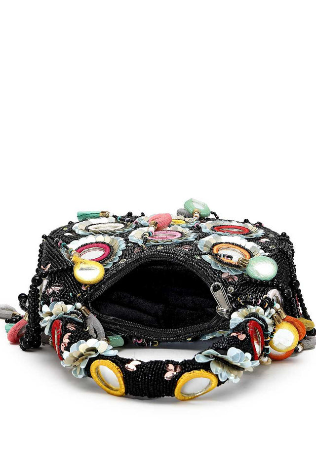 Black Embellished Velvet Handbag