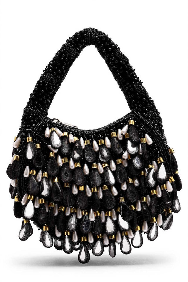 Black Embellished Velvet Handbag