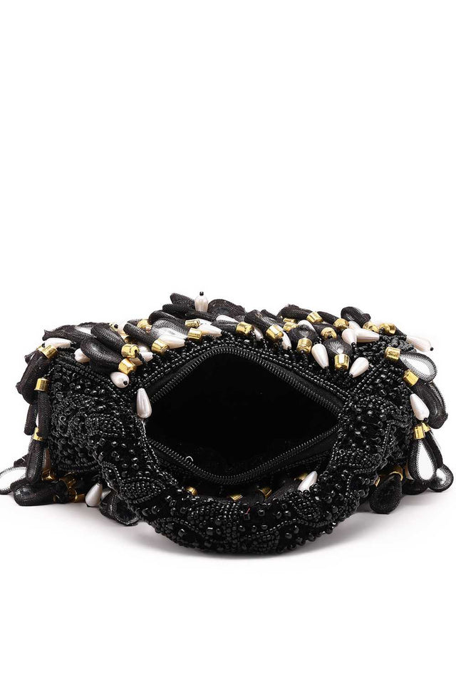Black Embellished Velvet Handbag