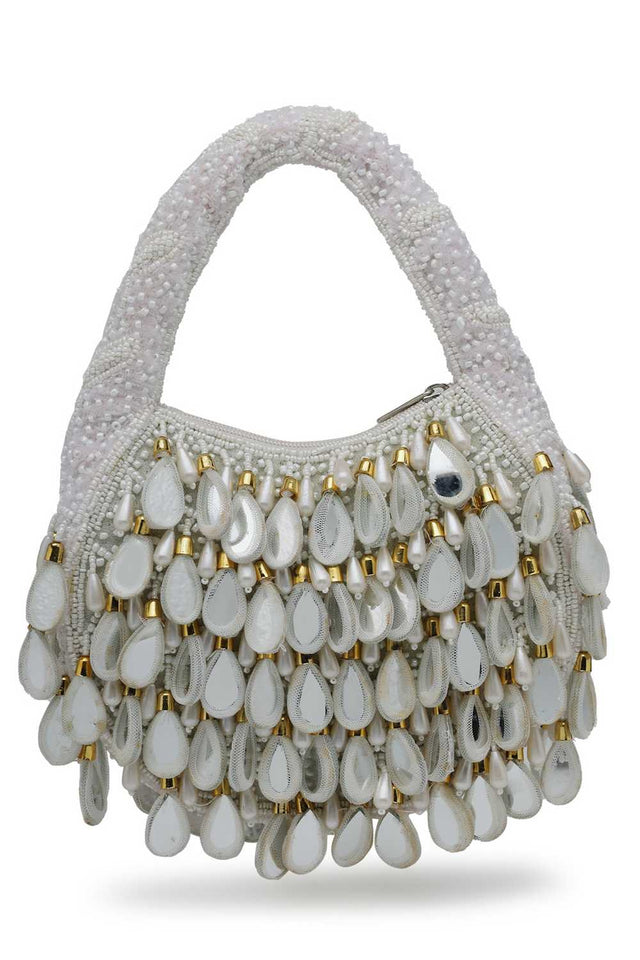 White Embellished Velvet Handbag
