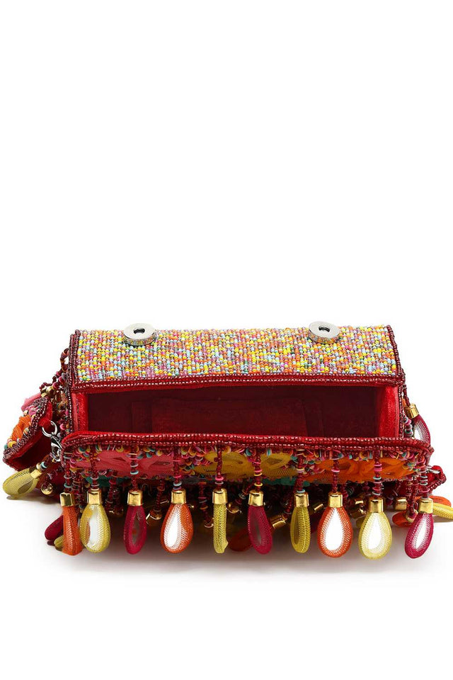 Maroon Embellished Velvet Clutch