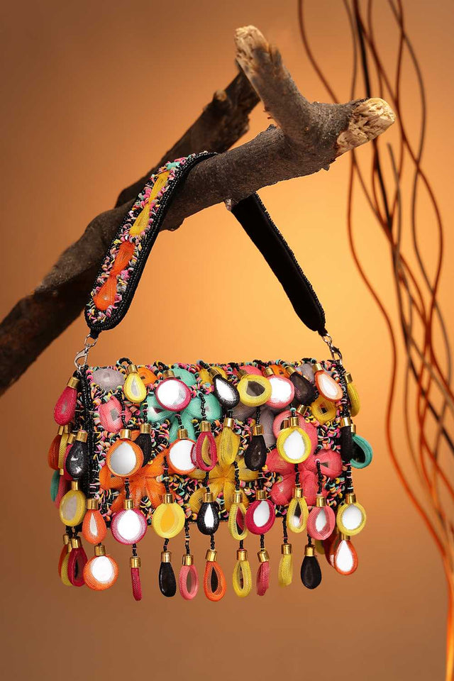 Black Embellished Velvet Clutch