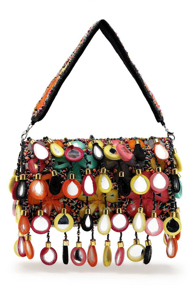 Black Embellished Velvet Clutch