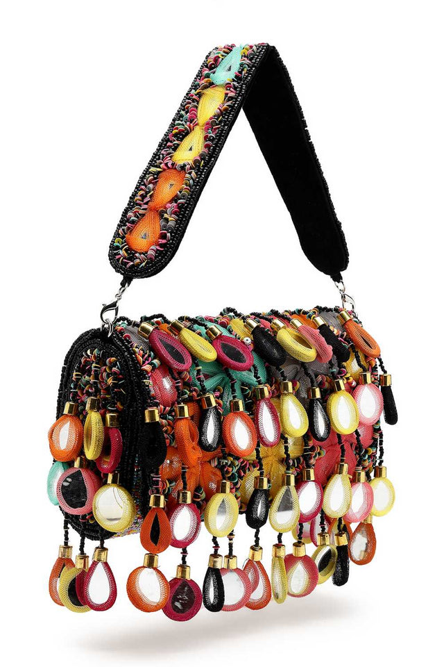 Black Embellished Velvet Clutch