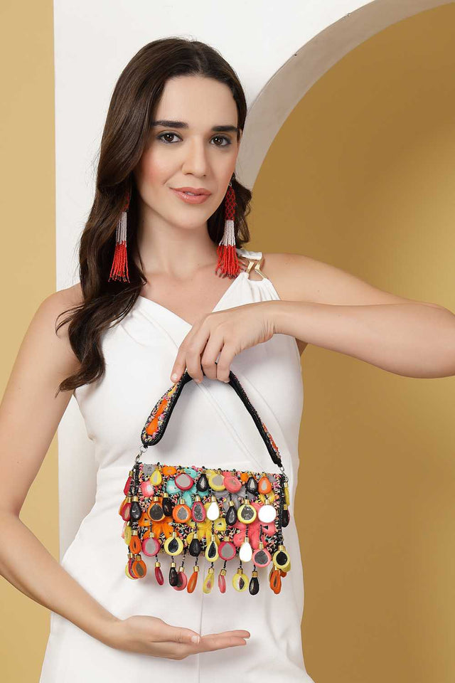 Black Embellished Velvet Clutch