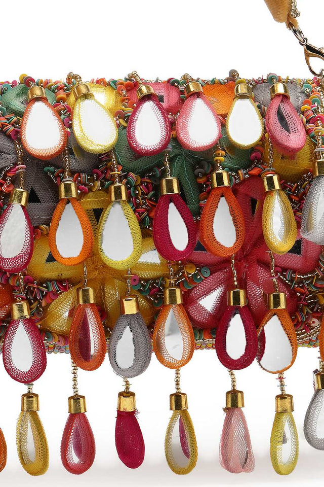 Brown Embellished Velvet Clutch