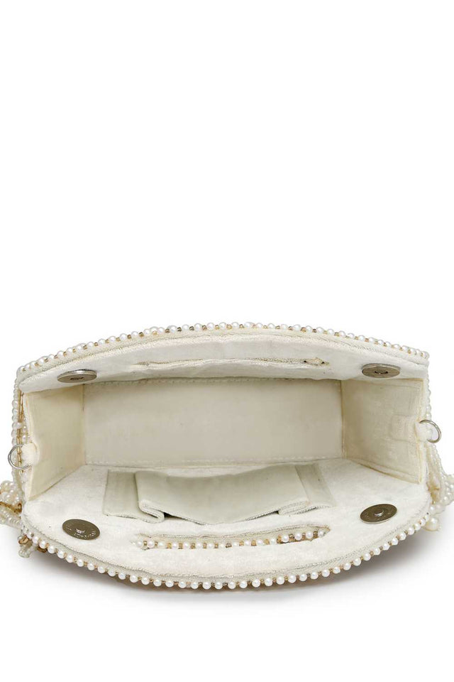 White Embellished Velvet Clutch (ADCL2342A)